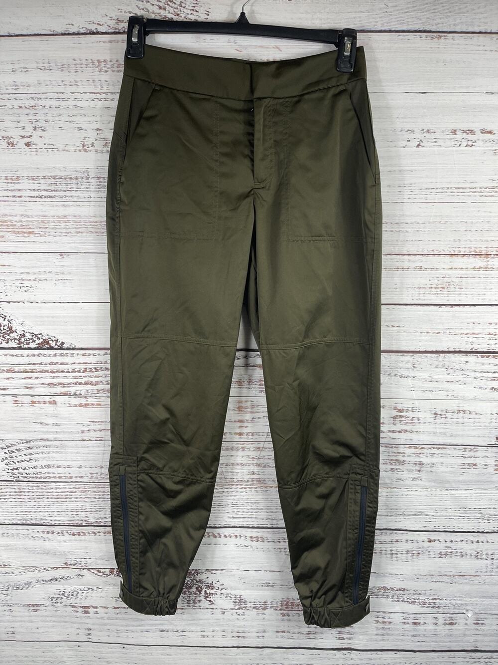 Athleta Radiant Jogger Pants Women's 2 Olive Green Zip Ankle Pockets Lightweight